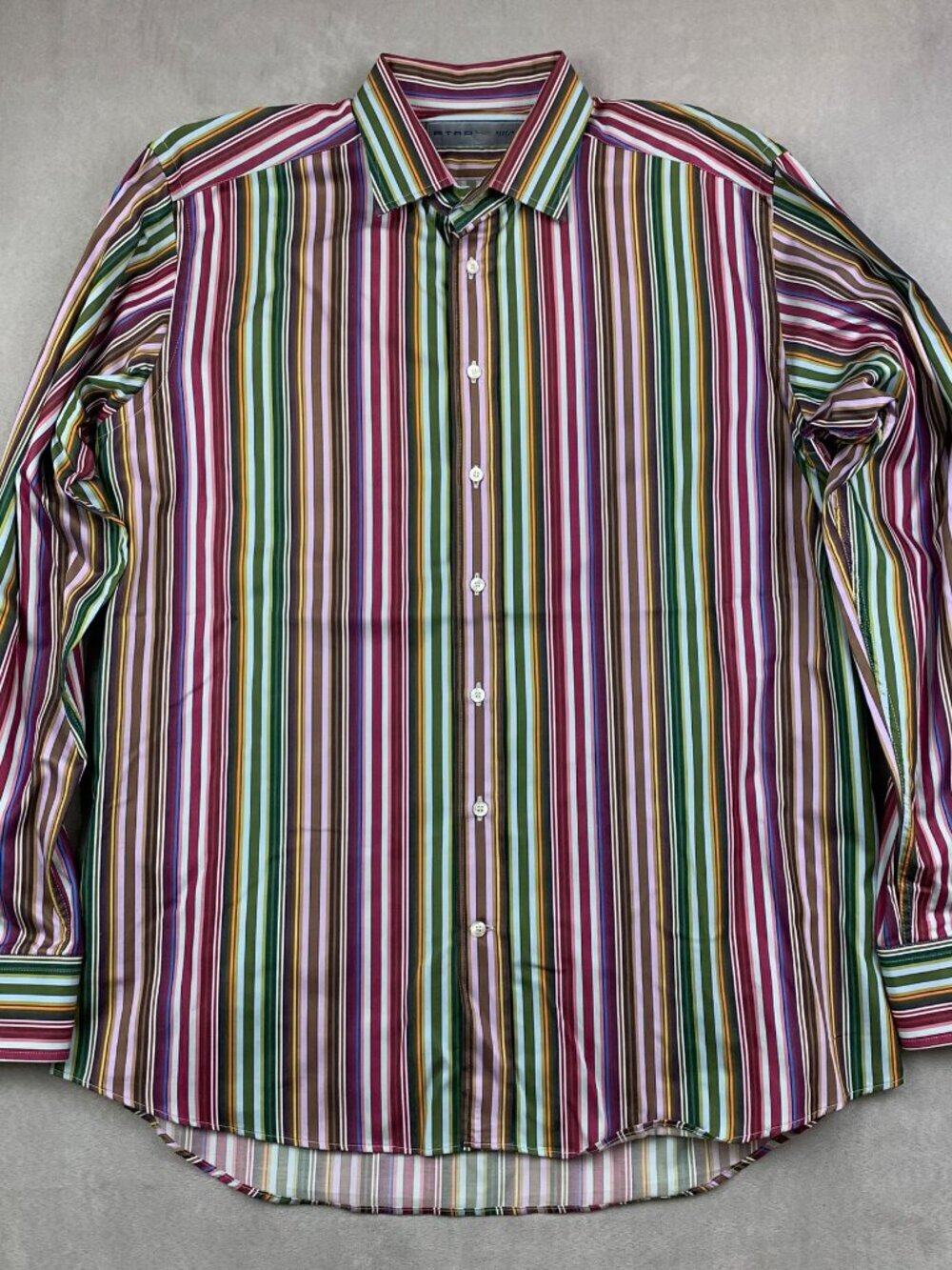 Etro Mens Shirt 42 Multicolor Vertical Striped Button Up Long Sleeve Italy